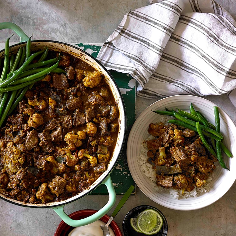 Baked beef and yellow lentil curry