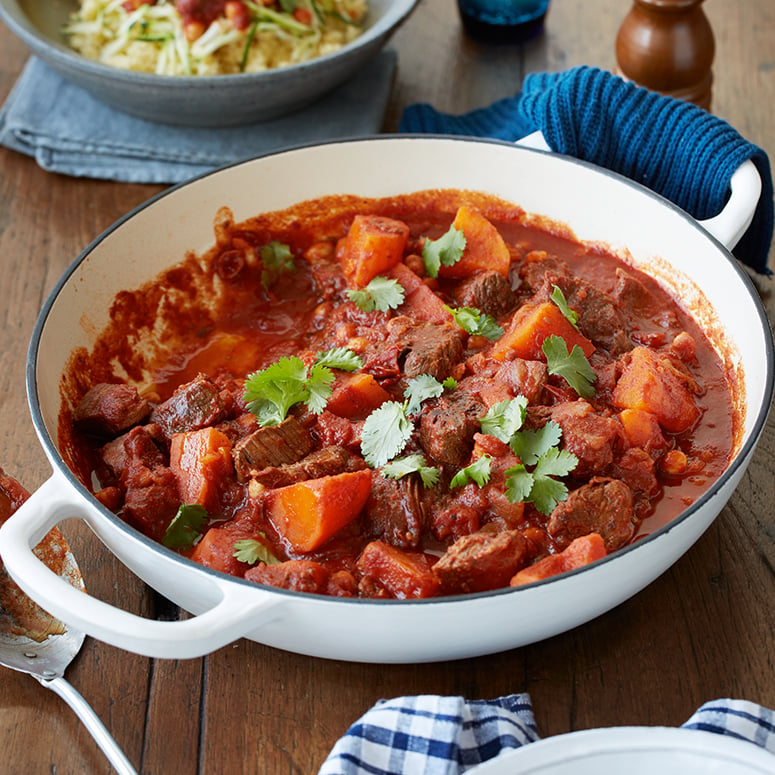 Beef casserole with sweet potato and chickpeas